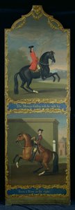 Galop na maneżu z prawą nogą" (u góry) i "Terre a Terre w prawo" (u dołu), ok. 1750 r.
